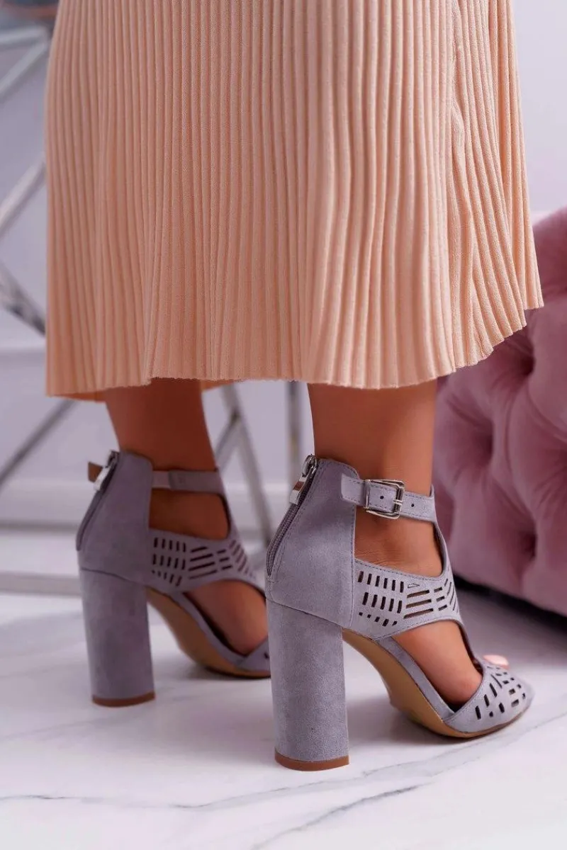 Sandały Na Obcasie>Boto Damskie Sandały Na Słupku Peep Toe Szare Carmelita