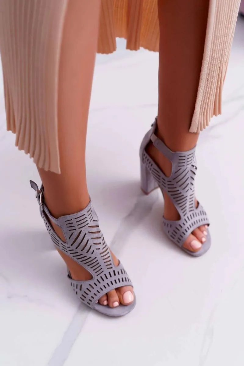 Sandały Na Obcasie>Boto Damskie Sandały Na Słupku Peep Toe Szare Carmelita