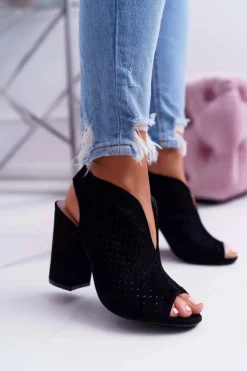 Sandały Na Obcasie>Boto Damskie Sandały Na Słupku Peep Toe Czarne Nevienna