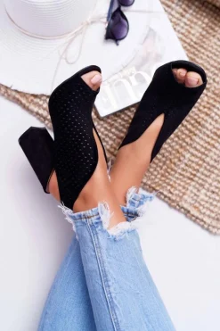 Sandały Na Obcasie>Boto Damskie Sandały Na Słupku Peep Toe Czarne Nevienna