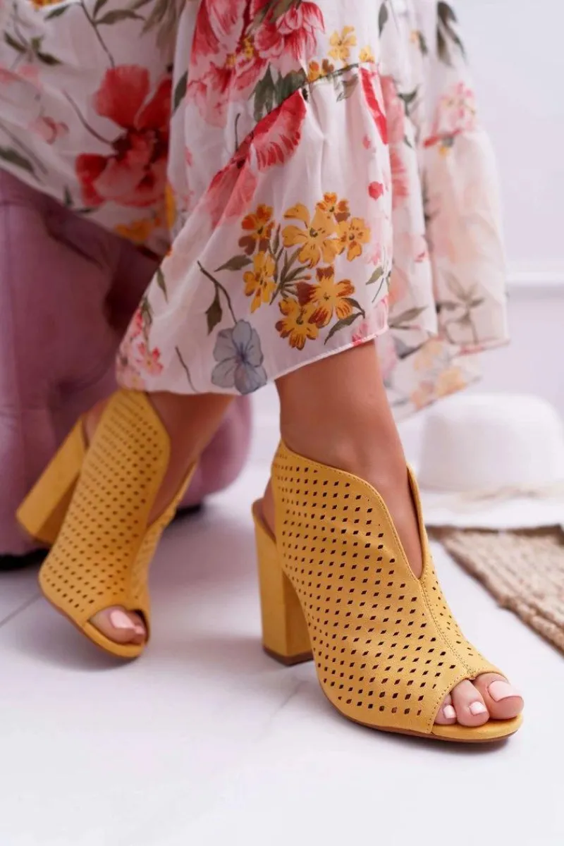 Clearance Boto Damskie Sandały Na Słupku Peep Toe Żółte Nevienna