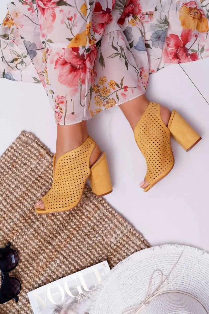 Clearance Boto Damskie Sandały Na Słupku Peep Toe Żółte Nevienna