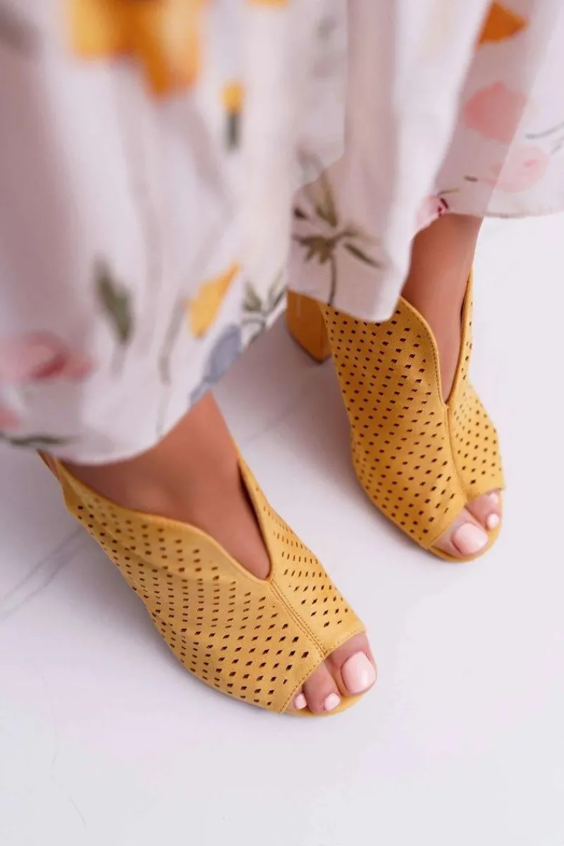 Clearance Boto Damskie Sandały Na Słupku Peep Toe Żółte Nevienna