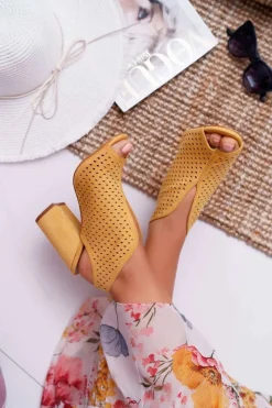 Clearance Boto Damskie Sandały Na Słupku Peep Toe Żółte Nevienna