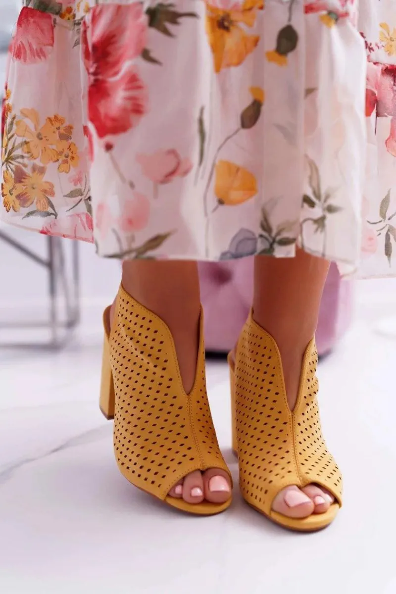 Clearance Boto Damskie Sandały Na Słupku Peep Toe Żółte Nevienna