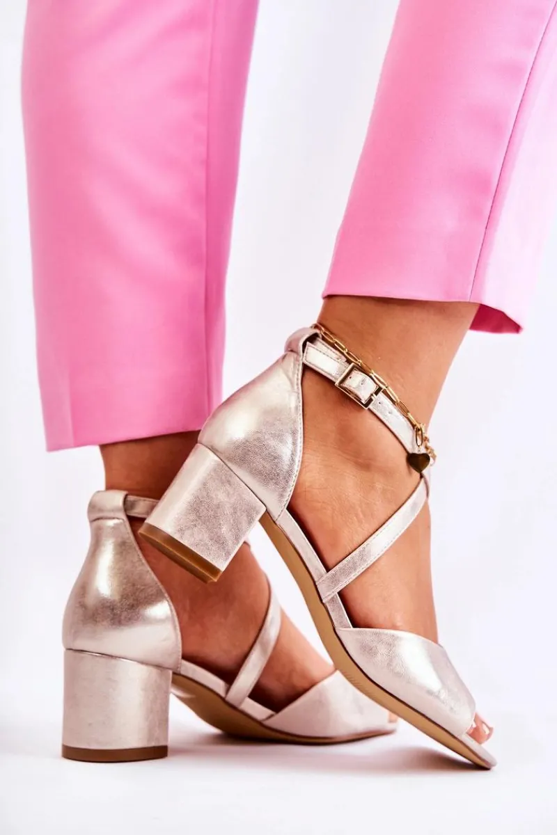 Sandały Na Obcasie>Buty Sergio Leone Damskie Sandały Na Słupku Sergio Leone SK825 Złote Satynowe