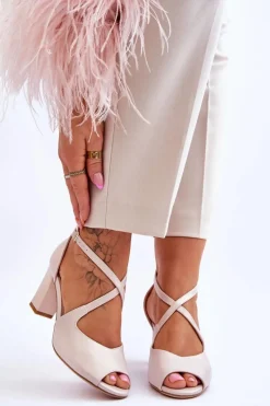 Clearance Buty Sergio Leone Damskie Sandały Na Słupku Sergio Leone SK864 Perłowe Beżowe