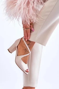 Clearance Buty Sergio Leone Damskie Sandały Na Słupku Sergio Leone SK864 Perłowe Beżowe