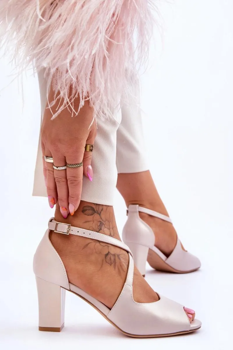 Clearance Buty Sergio Leone Damskie Sandały Na Słupku Sergio Leone SK864 Perłowe Beżowe