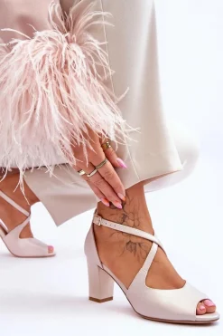 Clearance Buty Sergio Leone Damskie Sandały Na Słupku Sergio Leone SK864 Perłowe Beżowe