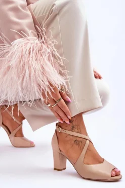 Online Buty Sergio Leone Damskie Sandały Na Słupku Sergio Leone SK864 Ciemnobeżowe