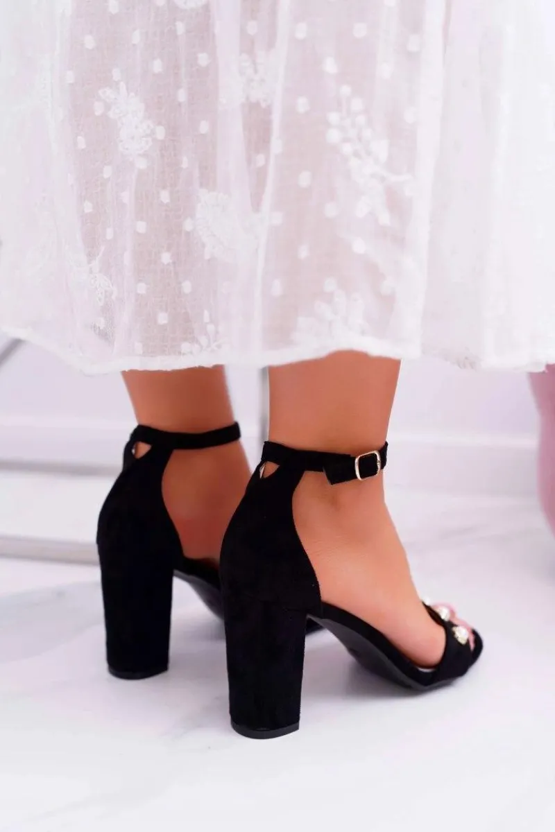 Clearance Damskie buty S.Barski Damskie Sandały Na Słupku Z Perełkami Czarne Renes