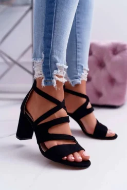 Sandały Na Obcasie>Boto Damskie Sandały Na Słupku Zamszowe Czarne Lemilia