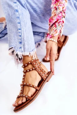 Best Boto Damskie Sandały Na Suwak Z Ćwiekami Brązowe Cavos