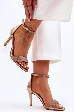 Best Boto Damskie Sandały Na Szpilce Z Dżetami Różowe Złoto Perfecto