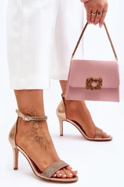 Best Boto Damskie Sandały Na Szpilce Z Dżetami Różowe Złoto Perfecto