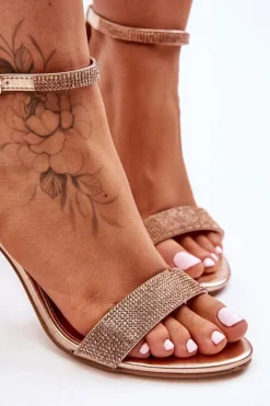 Best Boto Damskie Sandały Na Szpilce Z Dżetami Różowe Złoto Perfecto