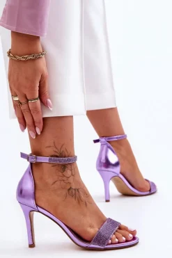 Boto Damskie Sandały Na Szpilce Z Dżetami Fioletowe Perfecto Fioletowy