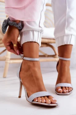 Sandały Na Obcasie>Buty damskie Vinceza Damskie Sandały Na Szpilce Brokatowe Srebrne Massimo