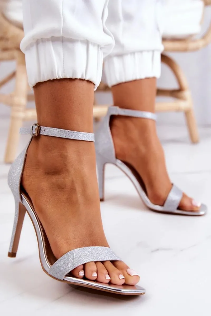 Sandały Na Obcasie>Buty damskie Vinceza Damskie Sandały Na Szpilce Brokatowe Srebrne Massimo