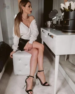 Sandały Na Obcasie>Boto Damskie Sandały Na Szpilce Zdobionej Cyrkoniami Czarne Elida