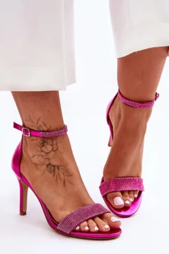 Online Boto Damskie Sandały Na Szpilce Z Dżetami Fuksja Perfecto Różowy