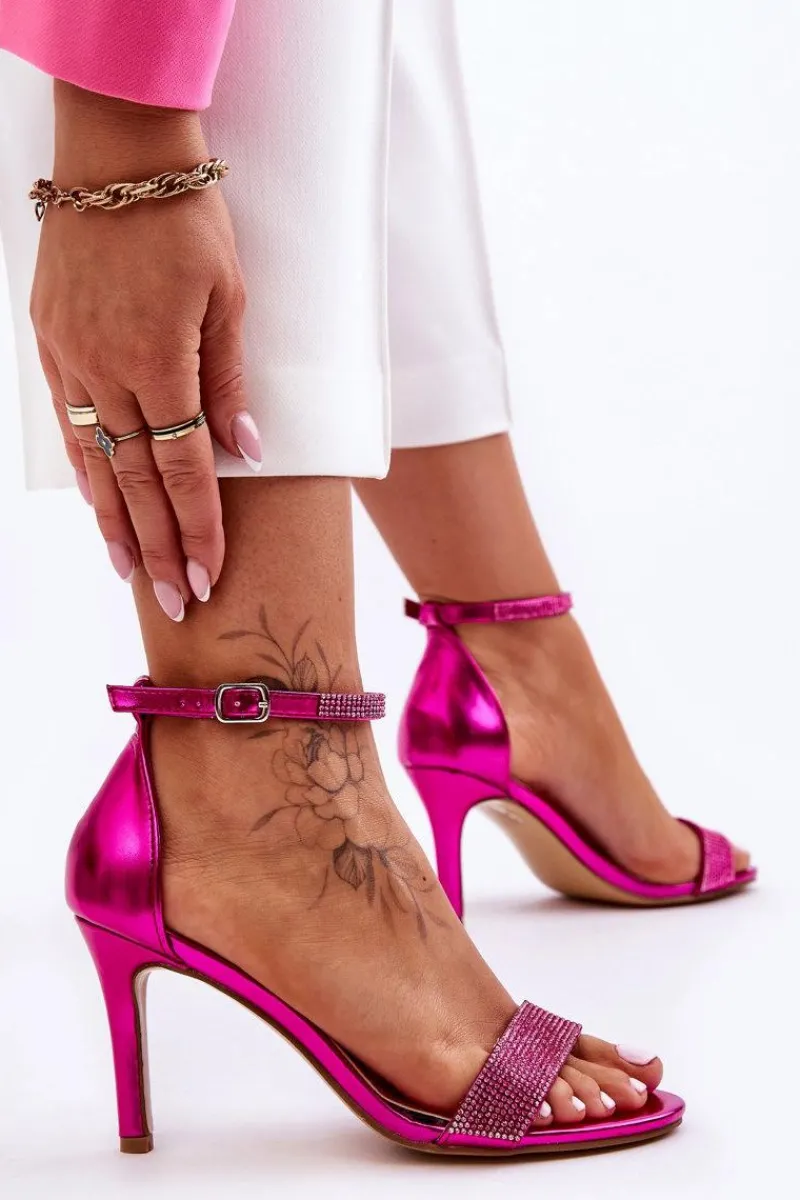 Online Boto Damskie Sandały Na Szpilce Z Dżetami Fuksja Perfecto Różowy
