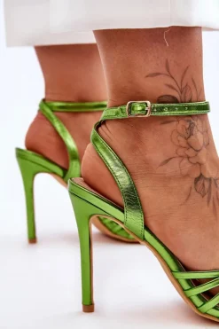 Sale Boto Damskie Sandały Na Szpilce Zielone My Darling Zielony