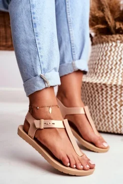 Sale Damskie Sandały Pachnące Gumowe Beżowe DD285040 Damskie Sandały Gumowe|Sandały Płaskie