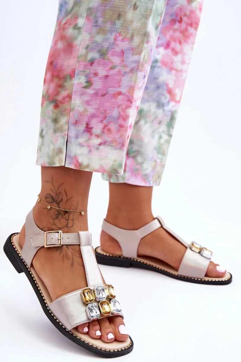 Sandały Płaskie>Damskie buty S.Barski Damskie Sandały S.Barski Z Kamieniami KV-2775-30 Beżowe