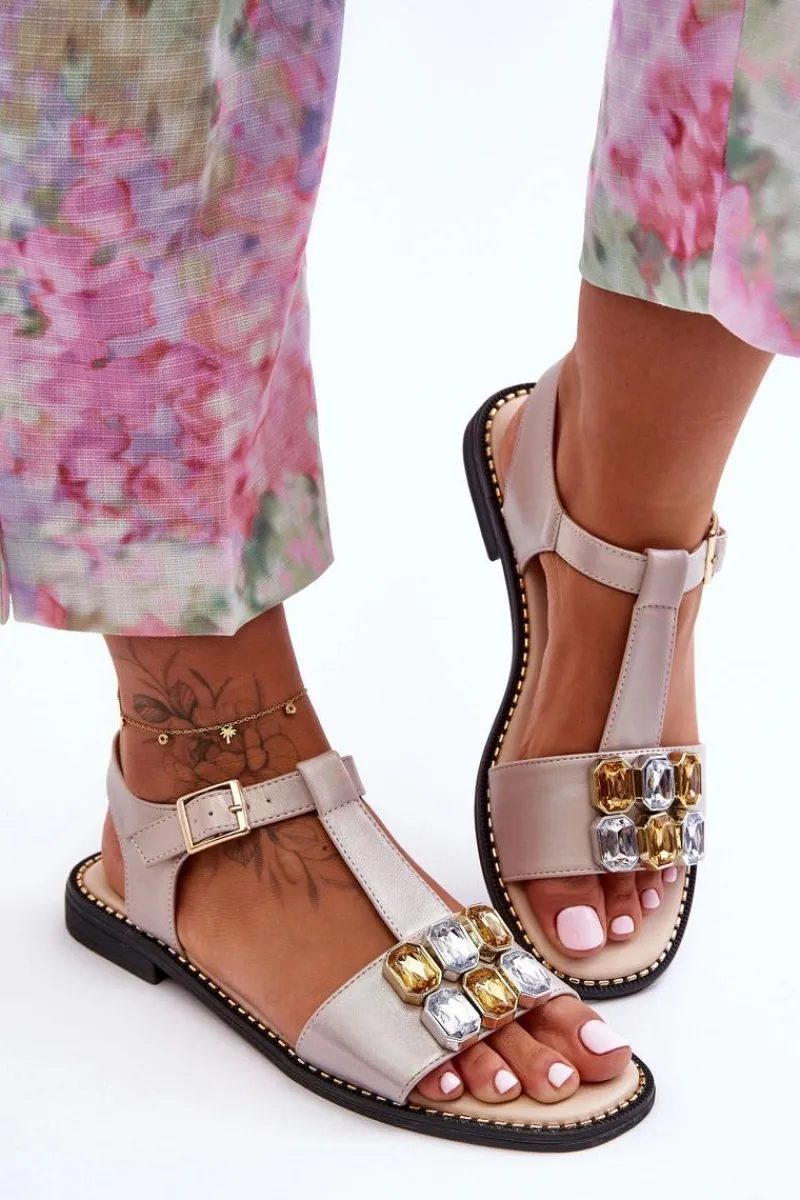 Sandały Płaskie>Damskie buty S.Barski Damskie Sandały S.Barski Z Kamieniami KV-2775-30 Beżowe