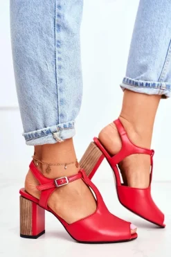 Sandały Na Obcasie>Maciejka Damskie Sandały Skórzane Czerwone 04117