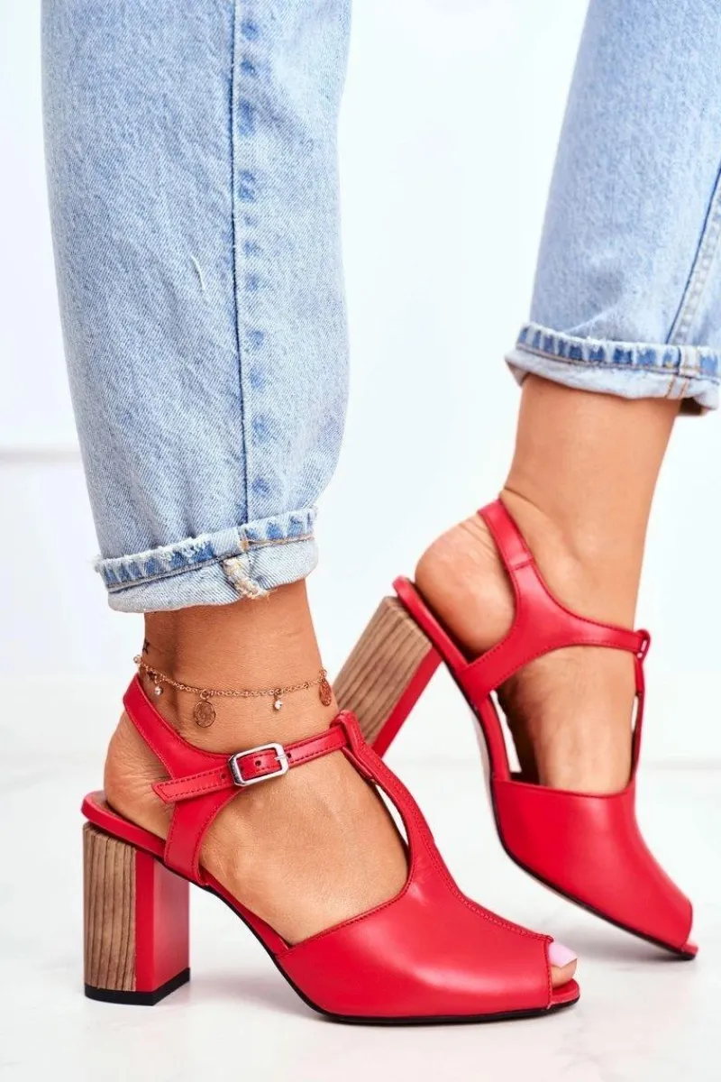 Sandały Na Obcasie>Maciejka Damskie Sandały Skórzane Czerwone 04117