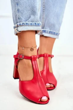 Sandały Na Obcasie>Maciejka Damskie Sandały Skórzane Czerwone 04117