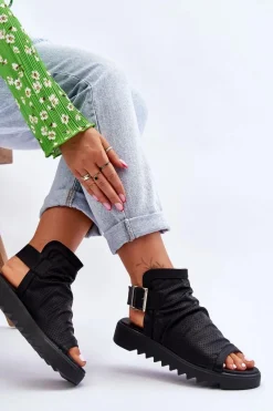 Sale Boto Damskie Sandały Z Cholewką Za Kostkę Czarne Adonis