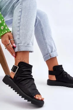 Sale Boto Damskie Sandały Z Cholewką Za Kostkę Czarne Adonis