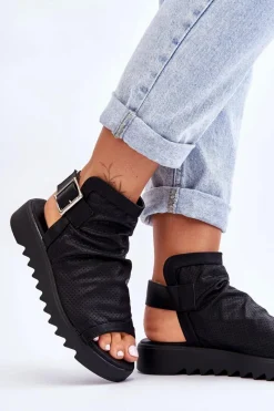 Sale Boto Damskie Sandały Z Cholewką Za Kostkę Czarne Adonis