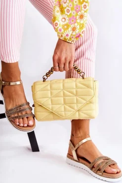 Sale Damskie Sandały Z Cyrkoniami Złote Sorrita Damskie Sandały Płaskie