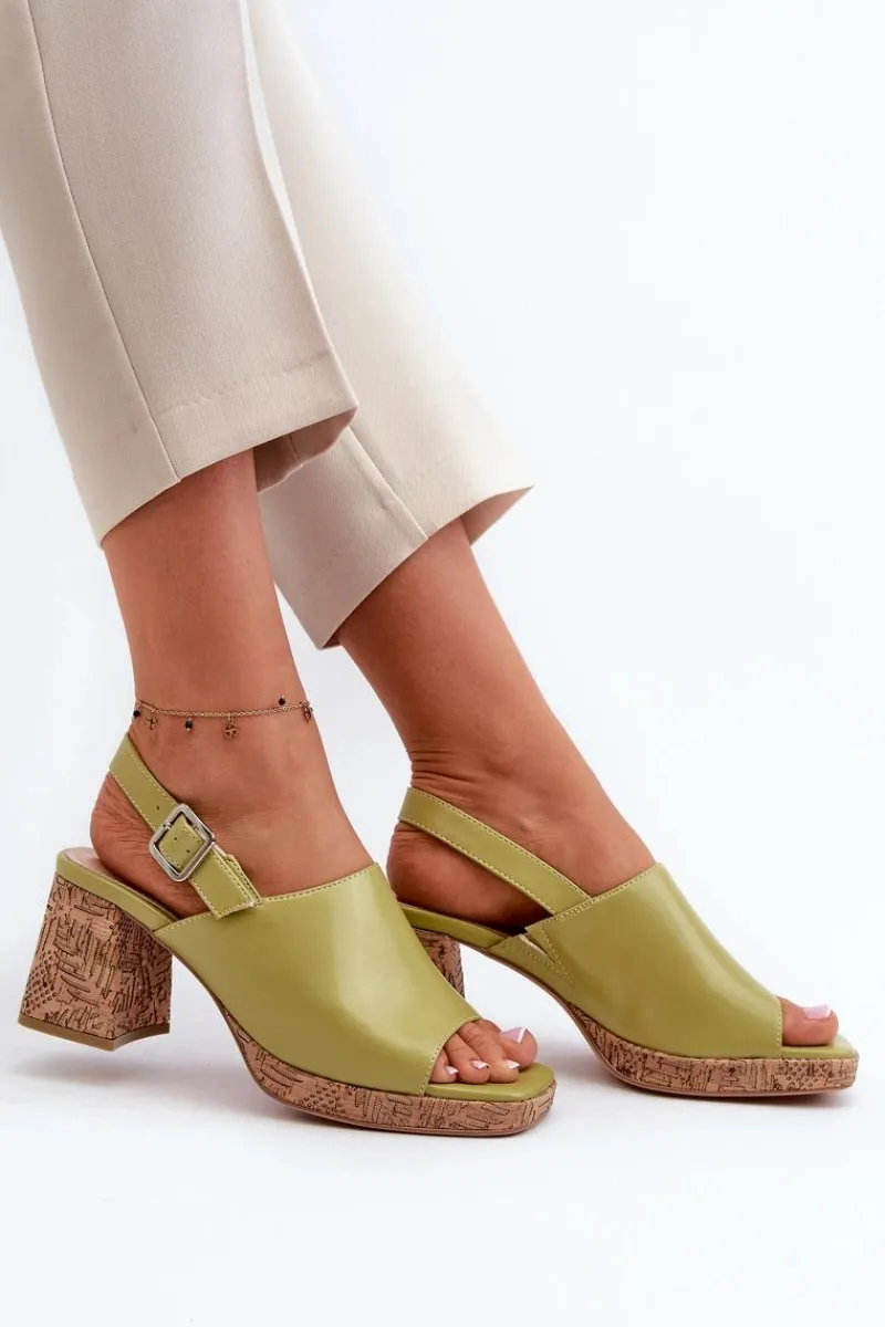 Sandały Na Obcasie>Buty Sergio Leone Damskie Sandały Z Eko Skóry Na Słupku Sergio Leone SK572 Pistacjowe