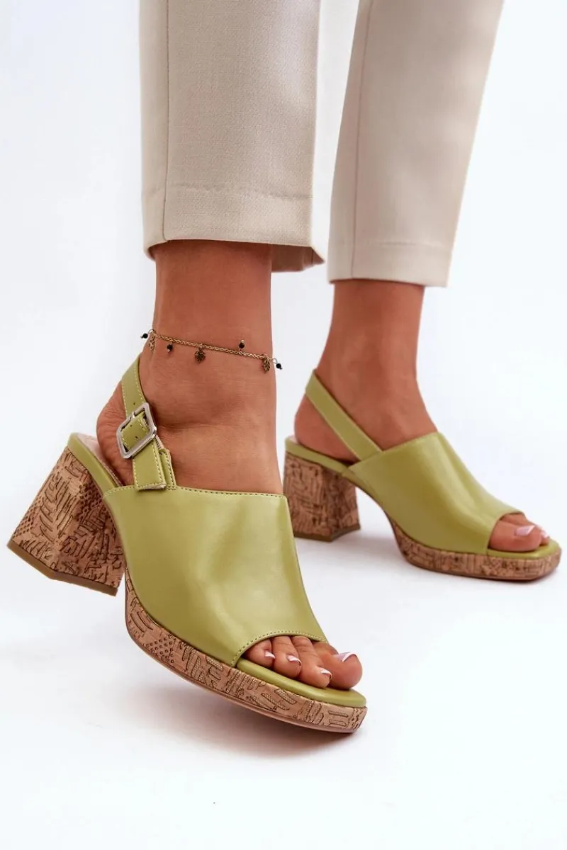 Sandały Na Obcasie>Buty Sergio Leone Damskie Sandały Z Eko Skóry Na Słupku Sergio Leone SK572 Pistacjowe