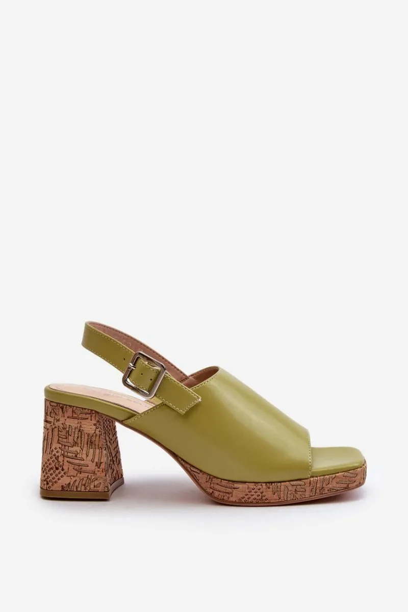 Sandały Na Obcasie>Buty Sergio Leone Damskie Sandały Z Eko Skóry Na Słupku Sergio Leone SK572 Pistacjowe