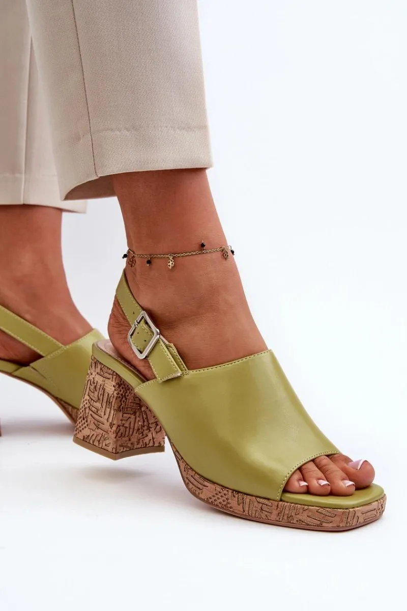 Sandały Na Obcasie>Buty Sergio Leone Damskie Sandały Z Eko Skóry Na Słupku Sergio Leone SK572 Pistacjowe