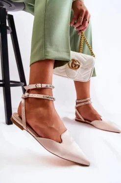 Sandały Płaskie>Boto Damskie Sandały Z Noskiem W Szpic Beżowe Amisha