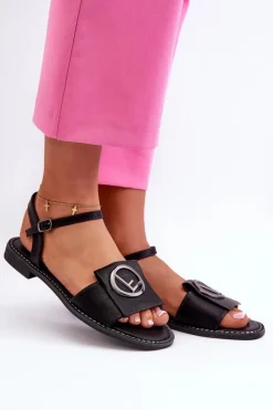 Online Damskie buty S.Barski Damskie Sandały Z Ozdobą S.Barski KV27-045 Czarne