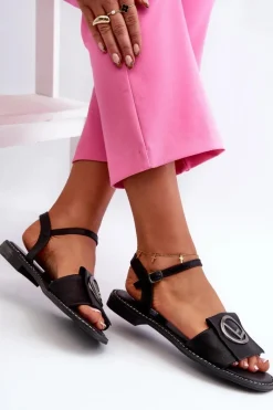 Online Damskie buty S.Barski Damskie Sandały Z Ozdobą S.Barski KV27-045 Czarne