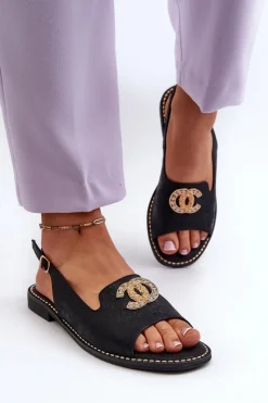 New Damskie buty S.Barski Damskie Sandały Z Ozdobą S.Barski KV27-049 Czarne