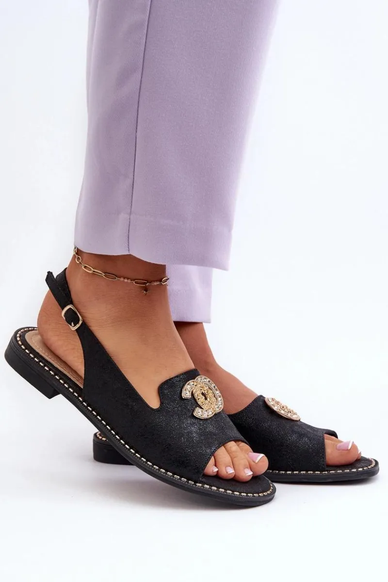 New Damskie buty S.Barski Damskie Sandały Z Ozdobą S.Barski KV27-049 Czarne