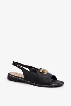 New Damskie buty S.Barski Damskie Sandały Z Ozdobą S.Barski KV27-049 Czarne