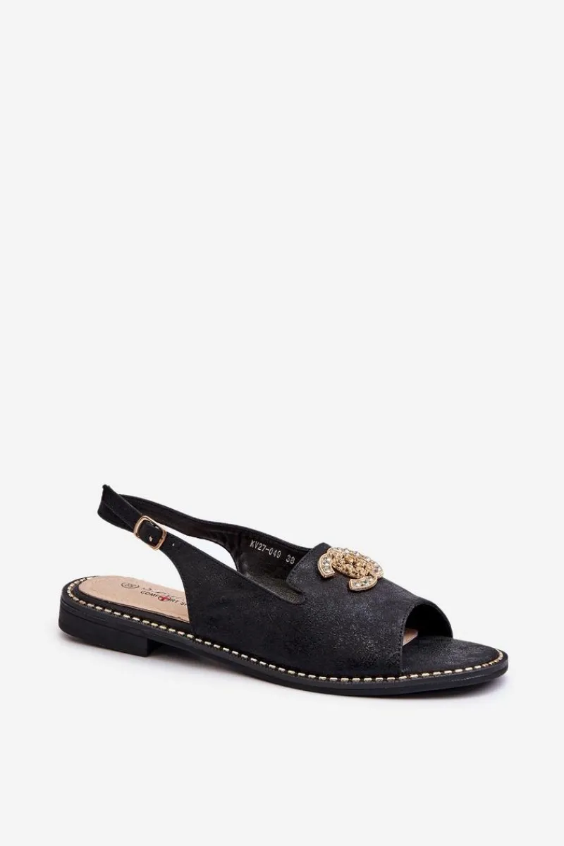 New Damskie buty S.Barski Damskie Sandały Z Ozdobą S.Barski KV27-049 Czarne