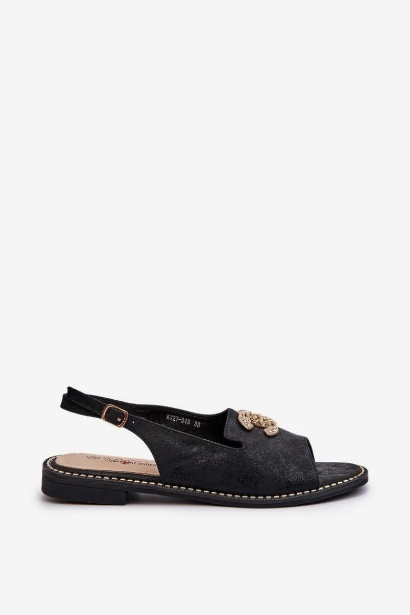 New Damskie buty S.Barski Damskie Sandały Z Ozdobą S.Barski KV27-049 Czarne